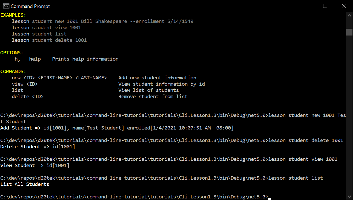 Other student sub-commands