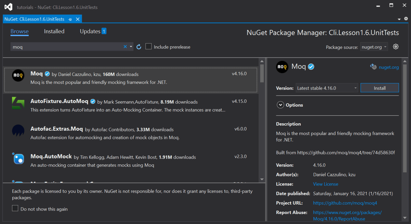 Manage NuGet Packages